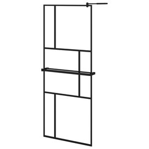 vidaXL Z&aacute;stěna do průchoz&iacute; sprchy s polic&iacute; čern&aacute; 80x195 cm ESG/hlin&iacute;k
