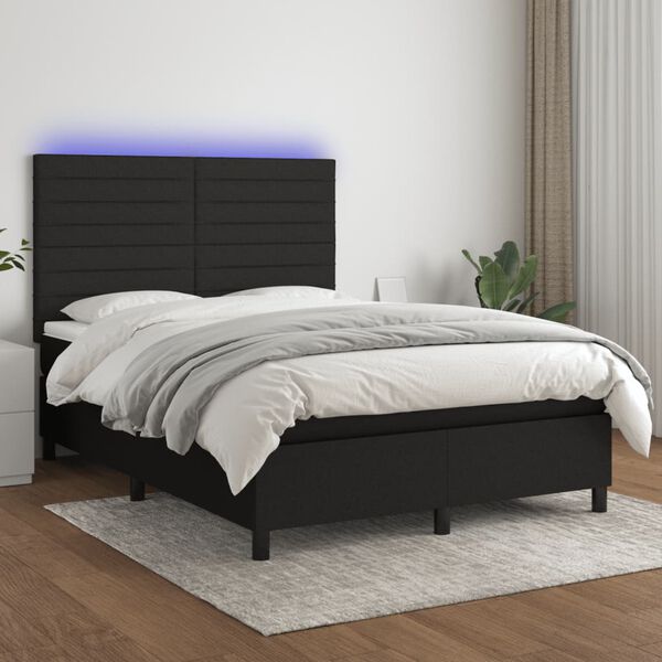 vidaXL Box spring postel s matrac&iacute; a LED čern&aacute; 140x190 cm textil