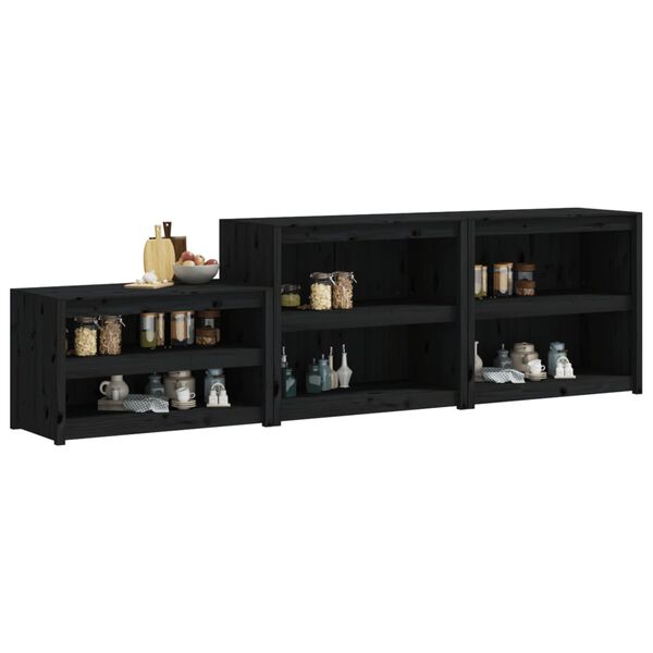 vidaXL Skř&iacute;ňky do venkovn&iacute; kuchyně 3 ks čern&eacute; masivn&iacute; borov&eacute; dřevo