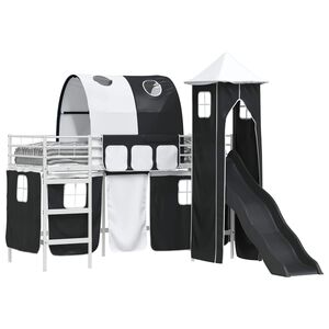 vidaXL Dětsk&yacute; patrov&yacute; postelov&yacute; r&aacute;m B&iacute;l&aacute; a čern&aacute; 99,5 x 190 cm Kov