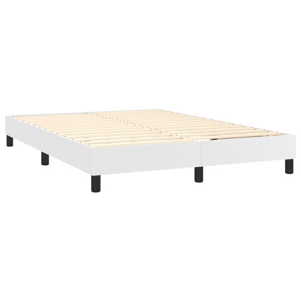 vidaXL Box spring postel s matrac&iacute; b&iacute;l&aacute; 140 x 190 cm uměl&aacute; kůže