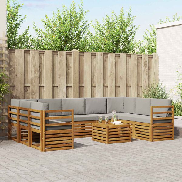 vidaXL Sedac&iacute; soupravy s pol&scaron;t&aacute;řem 10 pcs Př&iacute;rodn&iacute; a světle &scaron;ed&aacute;