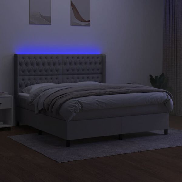vidaXL Box spring postel s matrac&iacute; a LED světle &scaron;ed&aacute; 160x200 cm textil