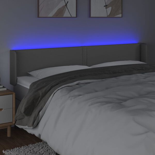 vidaXL Čelo postele s LED &scaron;ed&eacute; 163 x 16 x 78/88 cm uměl&aacute; kůže
