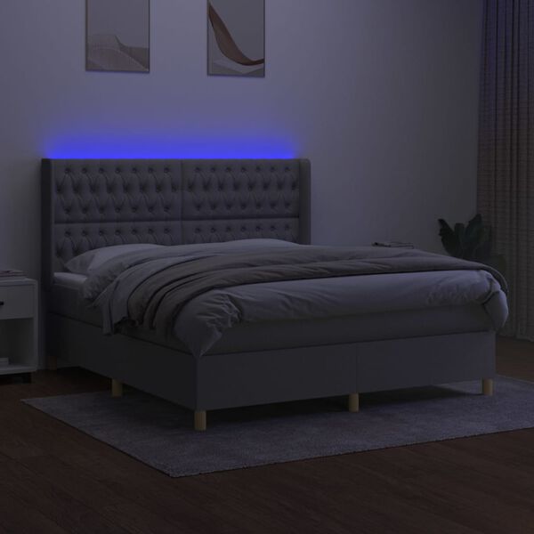 vidaXL Box spring postel s matrac&iacute; a LED světle &scaron;ed&aacute; 160x200 cm textil