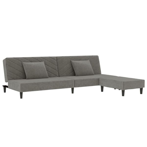 vidaXL 2m&iacute;stn&aacute; rozkl&aacute;dac&iacute; pohovka s 2 pol&scaron;t&aacute;ři a podnožkou světle &scaron;ed&aacute;