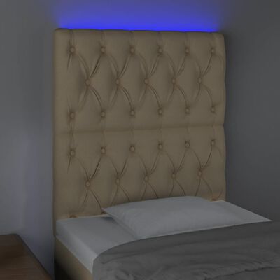 vidaXL Čelo postele s LED krémové 80x7x118/128 cm textil