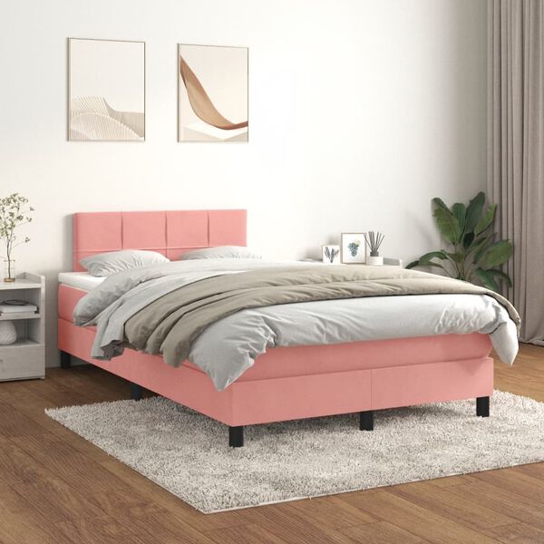 vidaXL Box spring postel s matrac&iacute; růžov&aacute; 120x190 cm samet