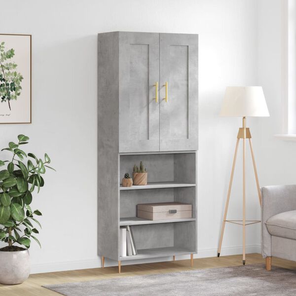vidaXL Skř&iacute;ň highboard betonově &scaron;ed&aacute; 69,5x34x180 cm kompozitn&iacute; dřevo