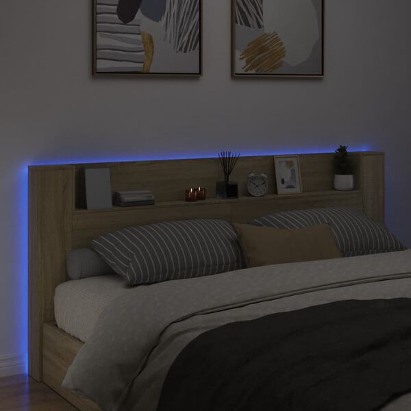 vidaXL Čelo postele &uacute;ložn&yacute; prostor a LED dub sonoma 220x16,5x103,5 cm