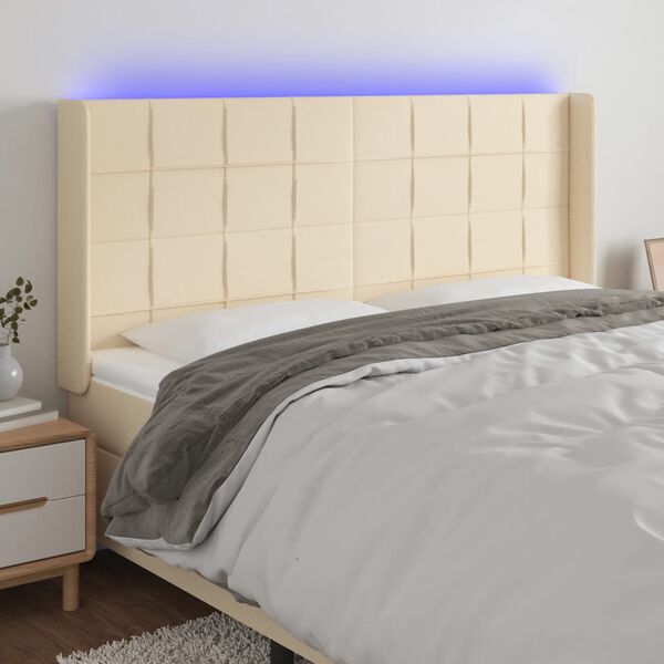 vidaXL Čelo postele s LED krémové 163 x 16 x 118/128 cm textil