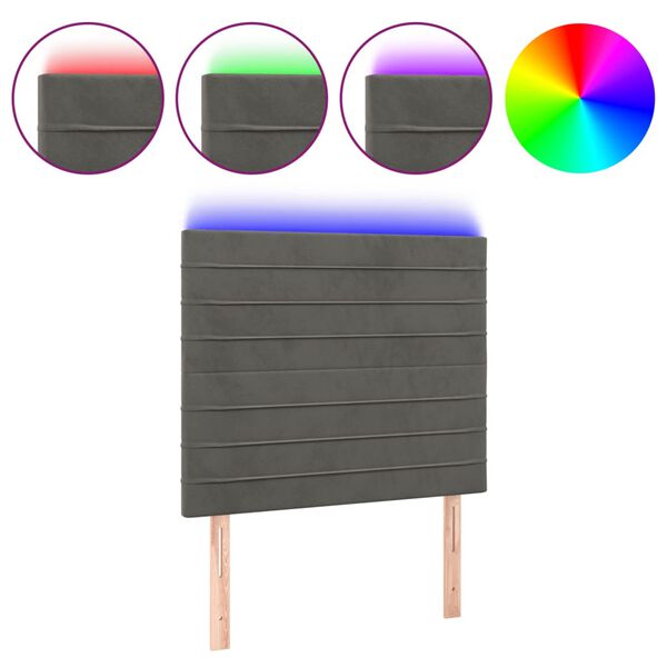 vidaXL Čelo postele s LED tmavě &scaron;ed&eacute; 90x5x118/128 cm samet