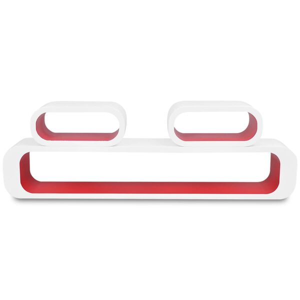 3 b&iacute;ločerven&eacute; n&aacute;stěnn&eacute; plovouc&iacute; MDF police na knihy a DVD