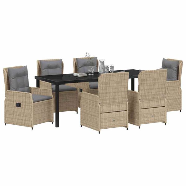 vidaXL Zahradn&iacute; j&iacute;deln&iacute; souprava 7 pcs B&eacute;žov&aacute; a Světle &scaron;ed&aacute; polyratan