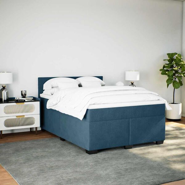 vidaXL Box spring postel s matrac&iacute; modr&aacute; 140 x 200 cm samet