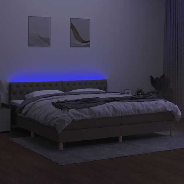 vidaXL Box spring postel s matrac&iacute; a LED taupe 200x200 cm textil