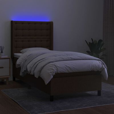 vidaXL Box spring postel s matrací a LED tmavě hnědá 90x190 cm textil