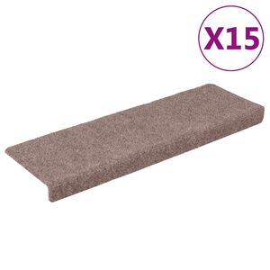 vidaXL Schodov&eacute; rohože samolepic&iacute; 15 ks 65 x 21 x 4 cm světle hněd&eacute; s obd&eacute;ln&iacute;kov&yacute;m okrajem