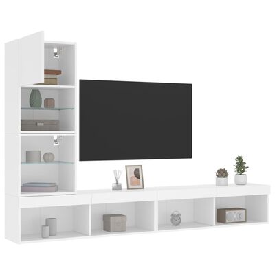 vidaXL 4dílná obývací stěna s LED osvětlením bílá kompozitní dřevo