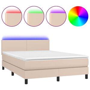 vidaXL Box spring postel matrace a LED cappuccino 140x190cm uměl&aacute; kůže