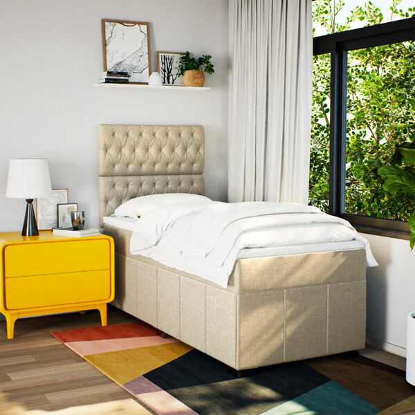 vidaXL Box spring postel s matrac&iacute; kr&eacute;mov&aacute; 90x200 cm textil