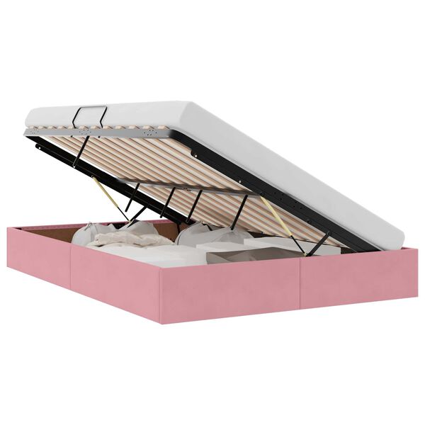 vidaXL Postel s &uacute;ložn&yacute;m prostorem s matrac&iacute; Růžov&aacute; 140 x 190 cm samet