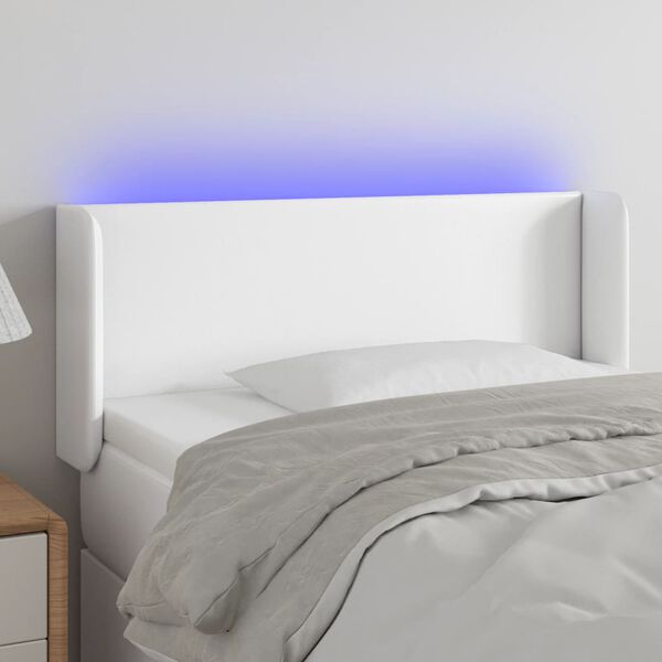 vidaXL Čelo postele s LED b&iacute;l&eacute; 83 x 16 x 78/88 cm uměl&aacute; kůže