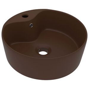 vidaXL Luxusn&iacute; umyvadlo přepad matn&eacute; tmavě hněd&eacute; 36 x 13 cm keramick&eacute;