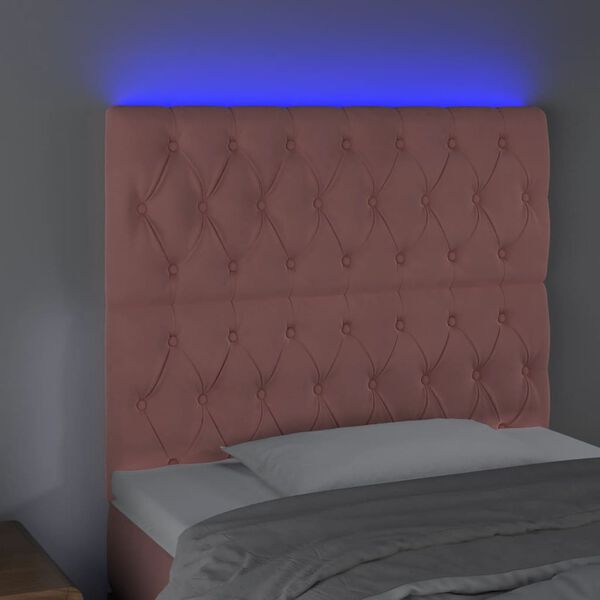 vidaXL Čelo postele s LED růžov&eacute; 90x7x118/128 cm samet
