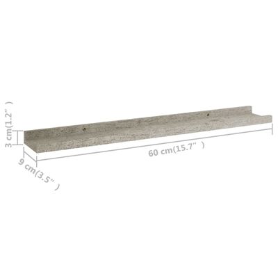 vidaXL Nástěnné police 2 ks betonově šedé 60 x 9 x 3 cm