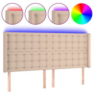 vidaXL Čelo postele s LED cappuccino 163 x 16 x 118/128 cm uměl&aacute; kůže