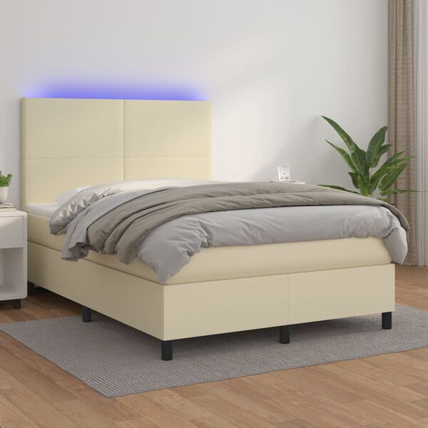 vidaXL Box spring postel s matrac&iacute; a LED kr&eacute;mov&aacute; 140x200 cm uměl&aacute; kůže