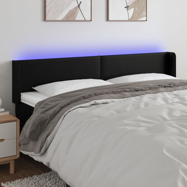 vidaXL Čelo postele s LED čern&eacute; 183 x 16 x 78/88 cm uměl&aacute; kůže