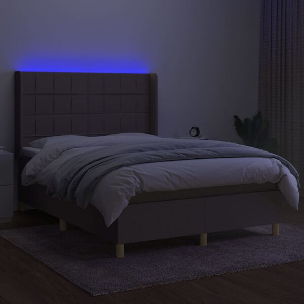 vidaXL Box spring postel s matrací a LED taupe 140x190 cm textil