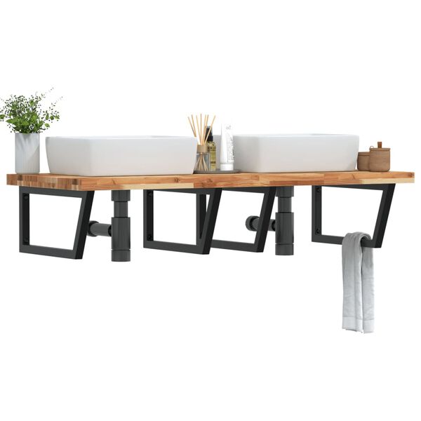 vidaXL Deska pod umyvadlo n&aacute;stěnn&aacute; ocel a masivn&iacute; ak&aacute;ciov&eacute; dřevo