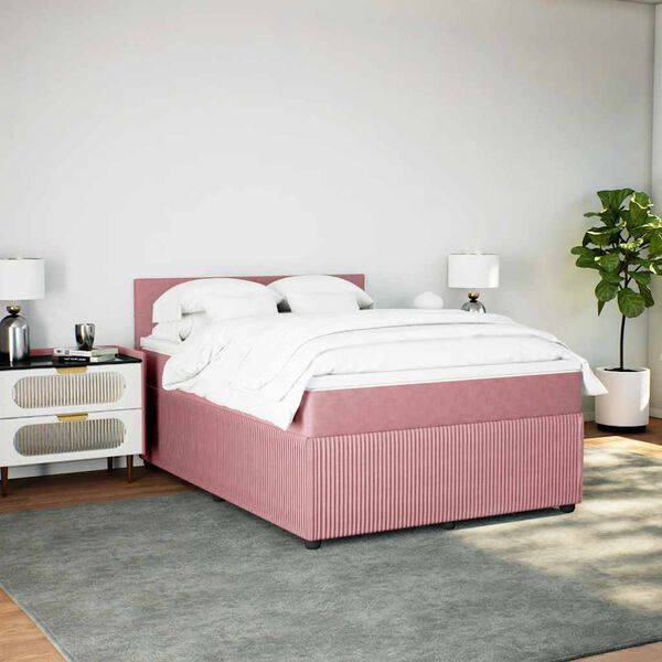 vidaXL Box spring postel s matrac&iacute; růžov&aacute; 140x200 cm samet