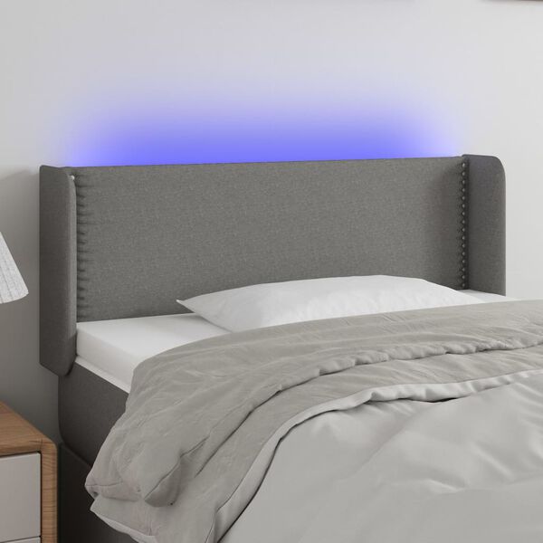 vidaXL Čelo postele s LED tmavě &scaron;ed&eacute; 93 x 16 x 78/88 cm textil
