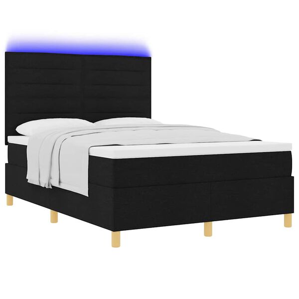 vidaXL LED box pružinov&aacute; postel s matrac&iacute; Čern&aacute; 140 x 190 cm textil