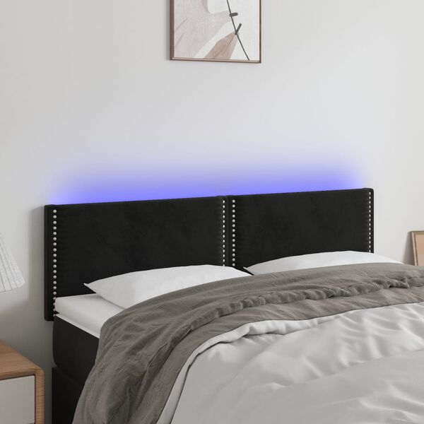 vidaXL Čelo postele s LED čern&eacute; 144x5x78/88 cm samet