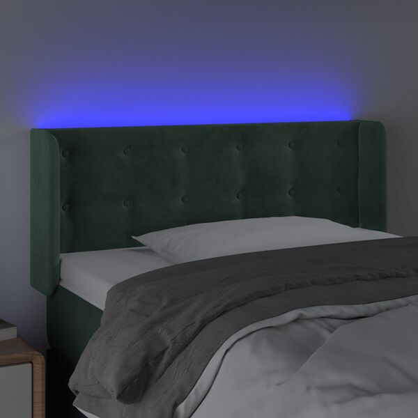 vidaXL Čelo postele s LED tmavě zelen&eacute; 83 x 16 x 78/88 cm samet
