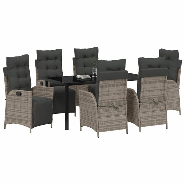 vidaXL Zahradn&iacute; j&iacute;deln&iacute; souprava s pol&scaron;t&aacute;řem 7 pcs &Scaron;ed&aacute; polyratan