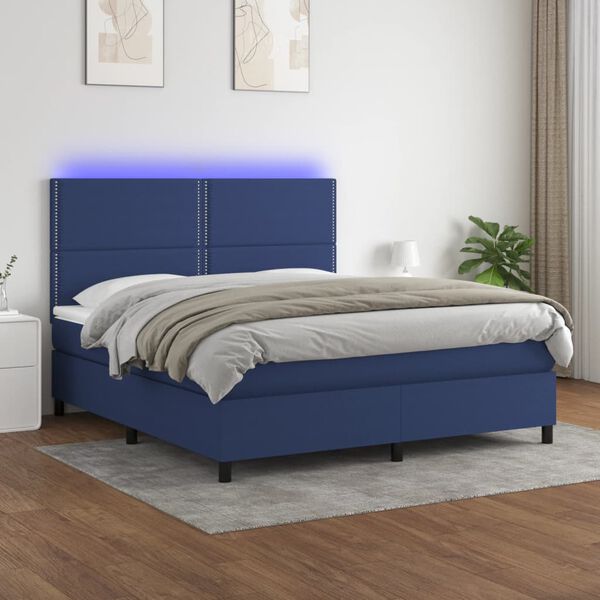 vidaXL Box spring postel s matrac&iacute; a LED modr&aacute; 180x200 cm textil