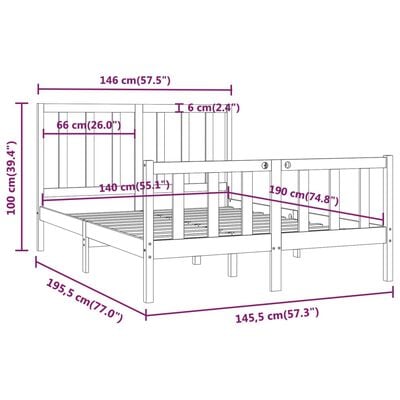 vidaXL Rám postele šedý masivní dřevo 140 x 190 cm