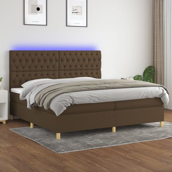 vidaXL Box spring postel s matrac&iacute; a LED tmavě hněd&aacute; 200x200 cm textil