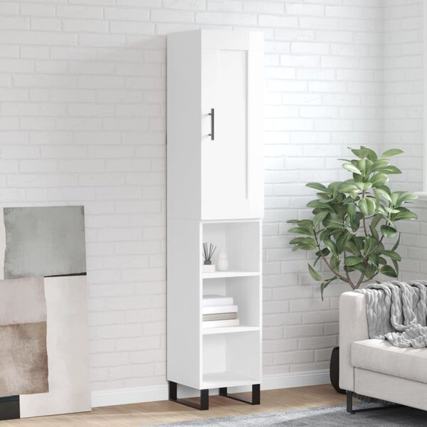 vidaXL Skř&iacute;ň highboard b&iacute;l&aacute; s vysok&yacute;m leskem 34,5x34x180 cm kompozit