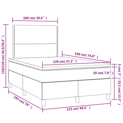 vidaXL Box spring postel s matrací a LED šedá 120 x 190 cm umělá kůže