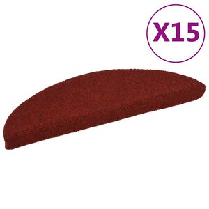vidaXL Schodov&eacute; rohože samolepic&iacute; 15 ks 56 x 17 x 3 cm v&iacute;nově červen&eacute; půlkulat&eacute;
