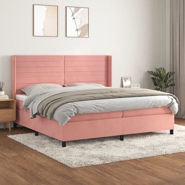 vidaXL Box spring postel s matrac&iacute; růžov&aacute; 200x200 cm samet