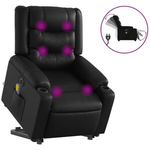 vidaXL Elektrick&eacute; zvedac&iacute; mas&aacute;žn&iacute; polohovac&iacute; křeslo čern&eacute; uměl&aacute; kůže