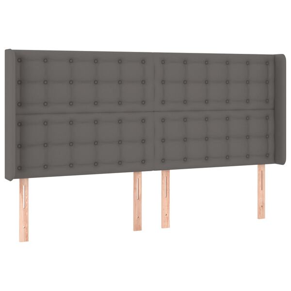 vidaXL Čelo postele typu u&scaron;&aacute;k &scaron;ed&eacute; 163x16x118/128 cm uměl&aacute; kůže